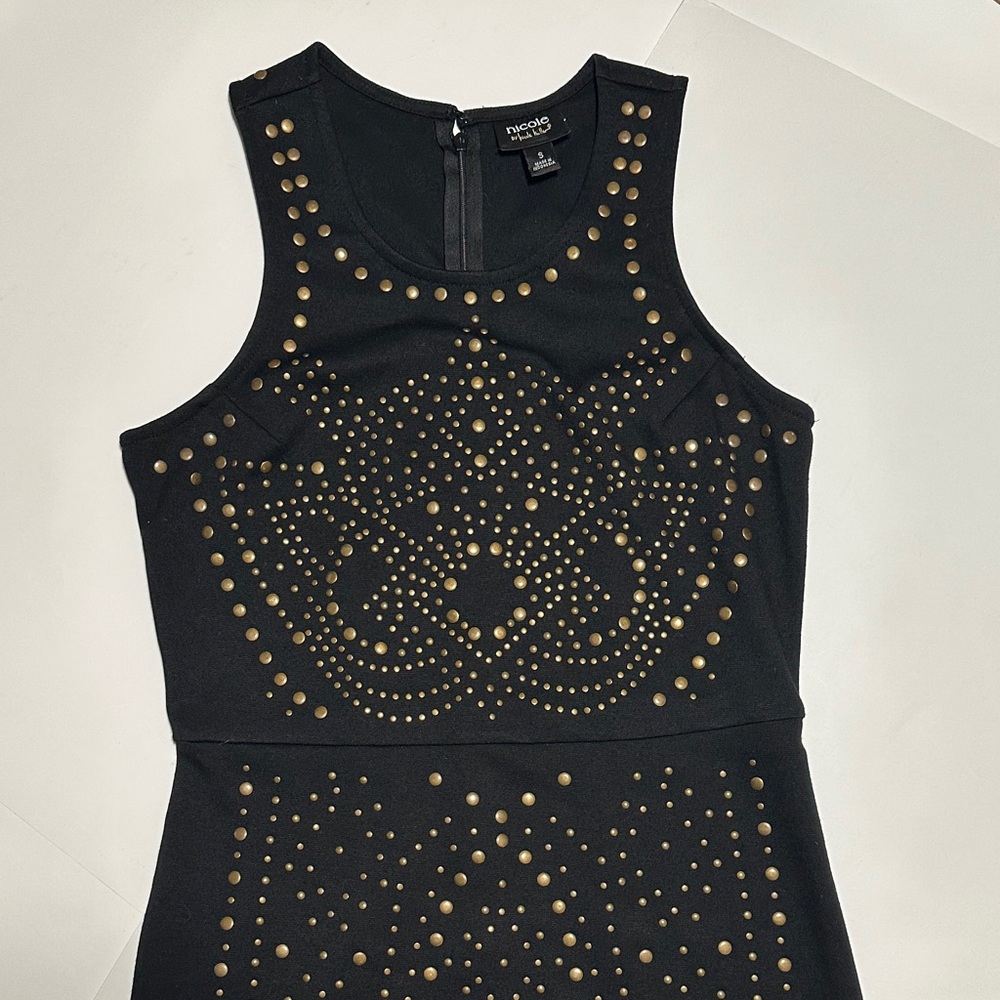 Nicole Miller Black Dress with Gold Studs Size Small